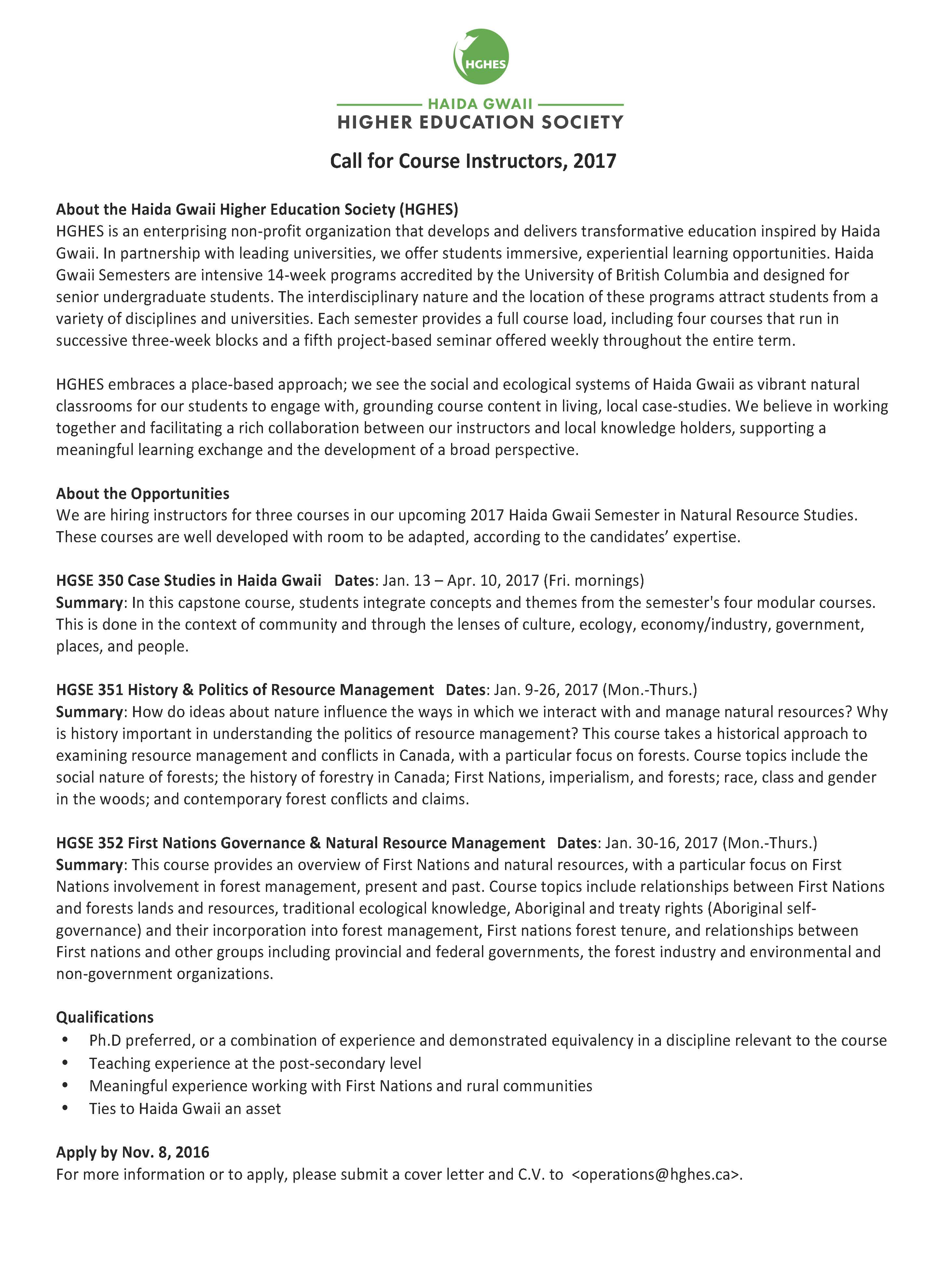 Higher Education Cover Letter from hghes.ca